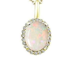 2.62 Oval Cut Opal & Round Diamond Pendant